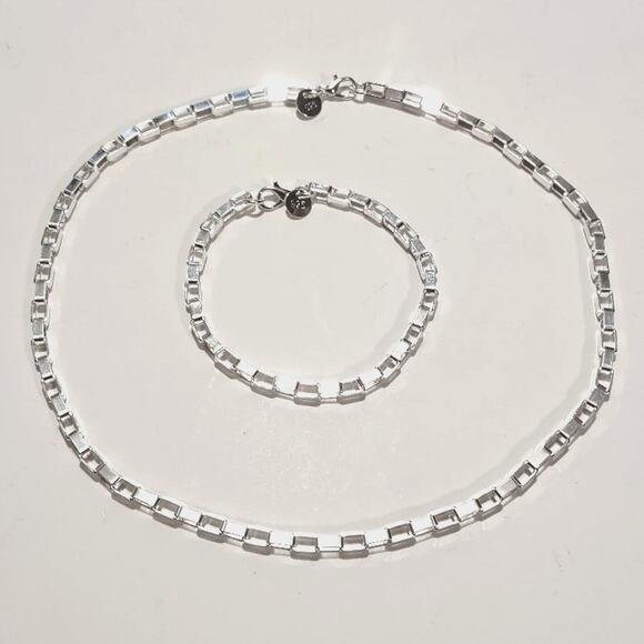 S925 Sterling Silver Necklace & Bracelet Box Chain Christmas Birthday Gift - NEW